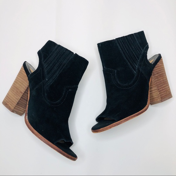 Dolce Vita Black Suede Peeptoe Booties Women's size 7 Stacked Block Heel Cutout - Picture 1 of 6